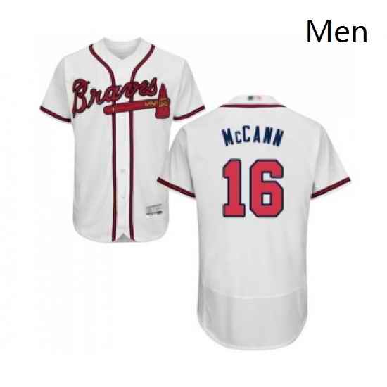 Mens Atlanta Braves 16 Brian McCann White Home Flex Base Authentic Collection Baseball Jersey
